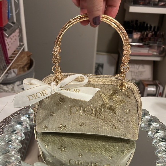 Dior Handbags - Dior Gold Women's Pouch with Handles/Dior Ribbon
